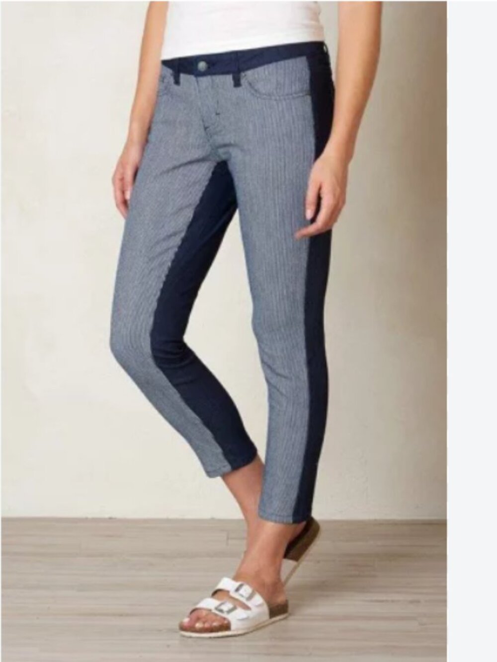 PrAna Women's Jeans Two-Tone Blue Panel Crop Organic Cotton (4/27)